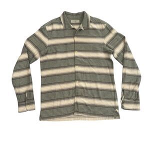 AllSaints CASPERE LS SHIRT Men’s MEDIUM SAGE GREEN MIX STRIPED BRUSHED COTTON